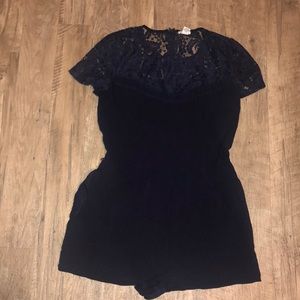 Navy Blue Forever 21 Blue Floral Lace Romper